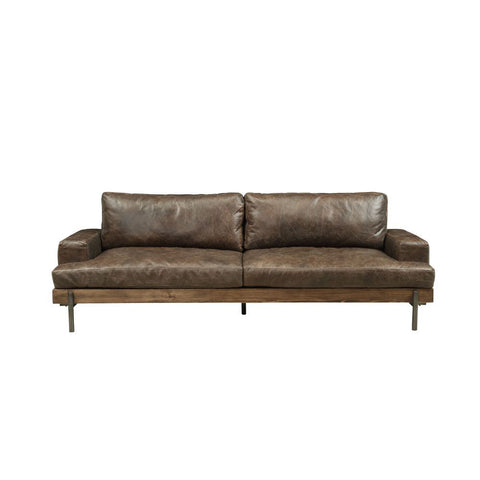 Silchester - Sofa - Oak & Distress Chocolate Top Grain Leather