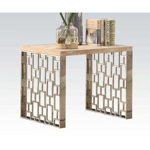 Portia - End Table - Weathered Light Oak & Stainless Steel