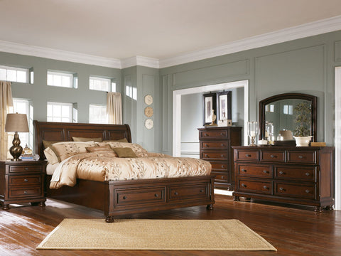 6 Pc. - Dresser, Mirror, Chest, Sleigh Bed / Queen / 2 Drawers