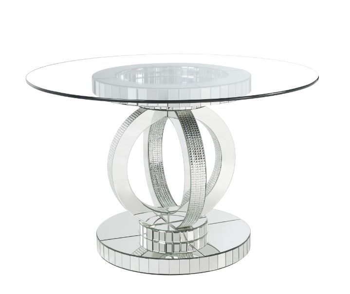 Ornat - Dining Table - Clear Glass, Mirrored & Faux Diamonds - 30