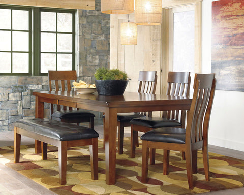 Light Brown / 6 Pc. - Rectangular Dining Room Extension Table, 4 Upholstered Side Chairs, Upholstered Bench