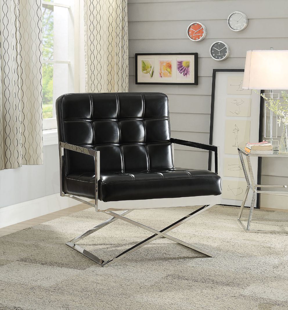 Rafael - Accent Chair - Black PU & Stainless Steel