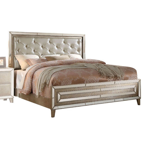 Voeville - Eastern King Bed - Matte Gold PU & Antique Silver