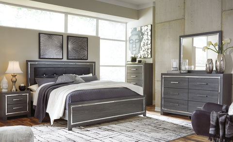 Dark Gray / 7 Pc. Dresser, Mirror, Chest, Panel Bed With Roll Slats / Queen