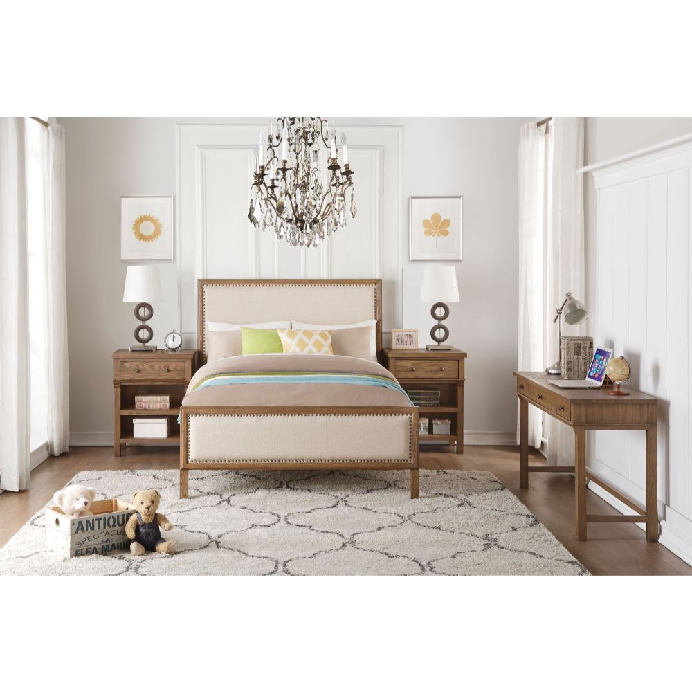 Inverness - Full Bed - Beige Linen & Reclaimed Oak