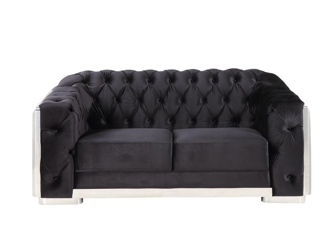 Pyroden - Loveseat - Black Velvet & Chrome Finish