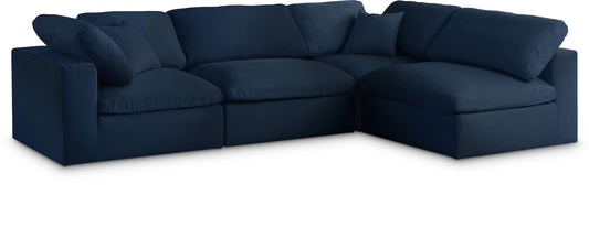 Serene - Linen Textured Fabric Deluxe Comfort Modular Sectional 4 Piece - Navy