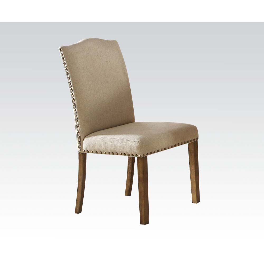 Parker - Side Chair (Set of 2) - Khaki Linen & Salvage Oak