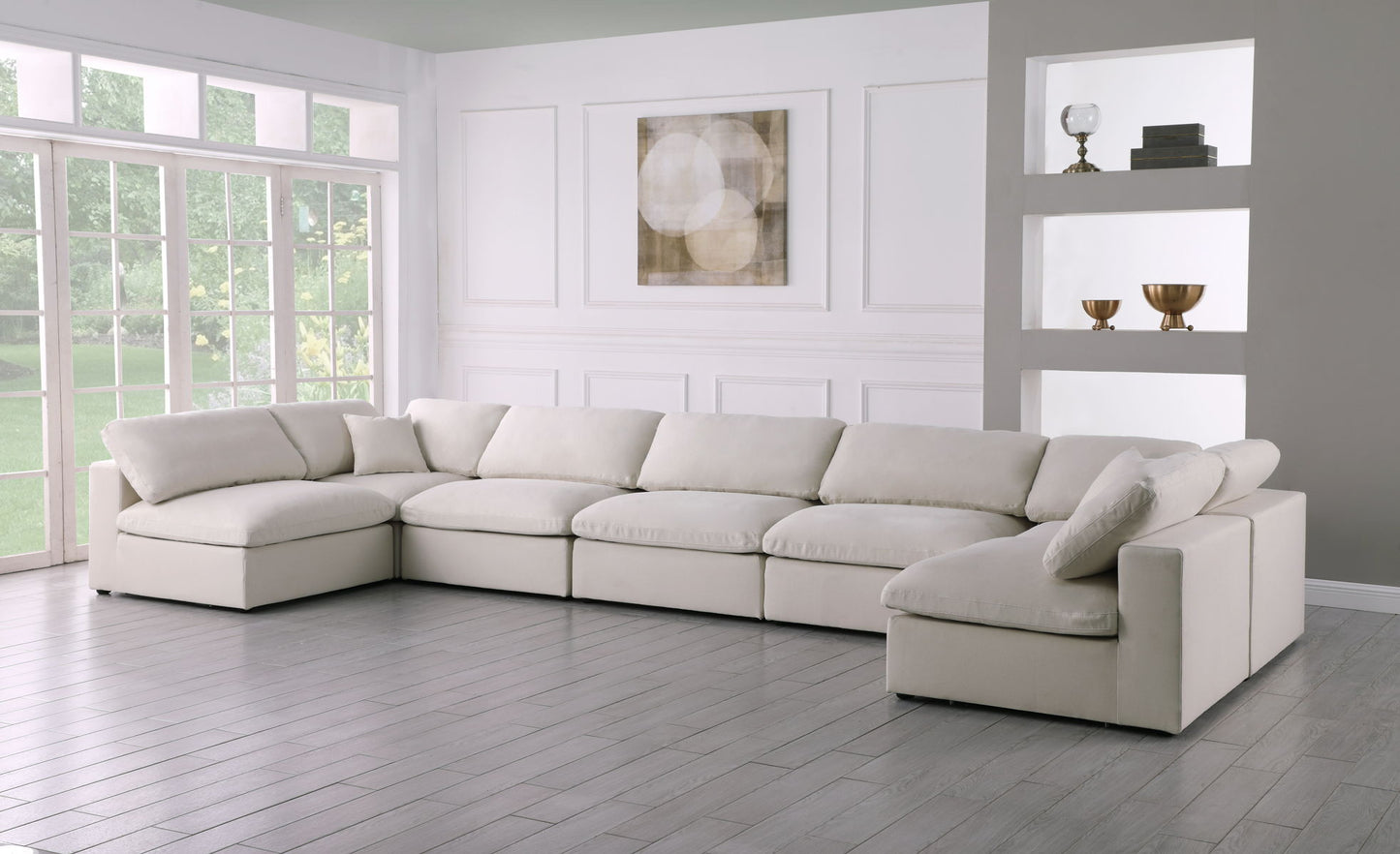 Plush - Velvet Standart Comfort Modular Sectional 7 Piece - Cream