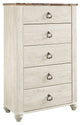 Willowton - Brown / Beige / White - Five Drawer Chest