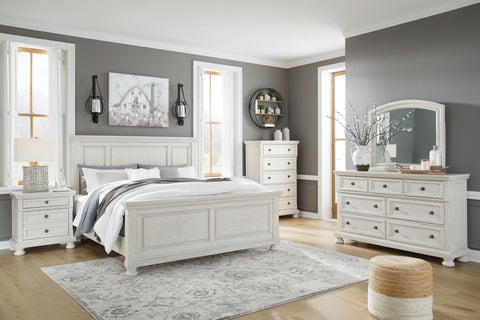 Beige / 6 Pc. - Dresser, Mirror, Chest, Panel Bed / Queen