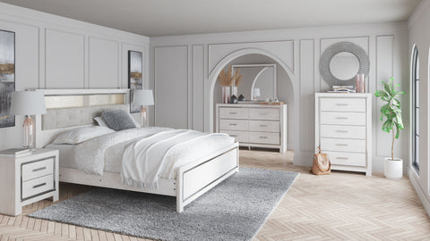 White / 6 Pc. - Dresser, Mirror, Chest, Panel Bookcase Bed / Queen