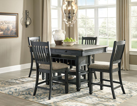 Dark Gray / 5 Pc. - Rectangular Dining Room Counter Table, 4 Upholstered Barstools