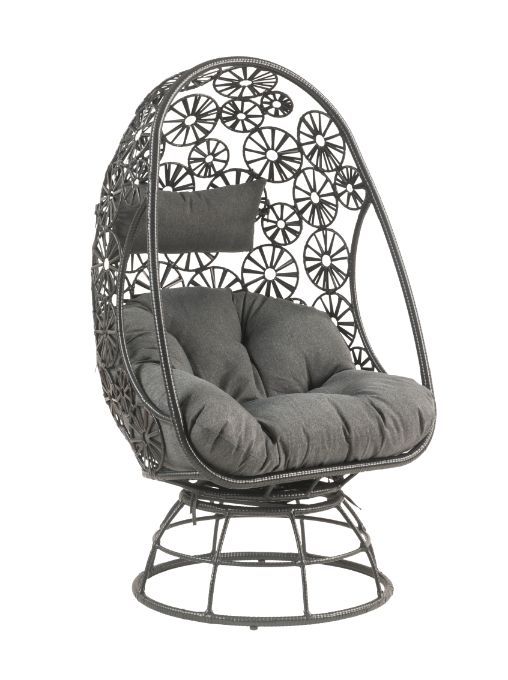 Hikre - Patio Lounge Chair - Clear Glass, Charcaol Fabric & Black Wicker