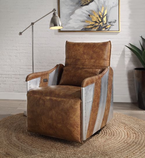 Qalurne - Recliner - 2-Tone Mocha Top Grain Leather & Aluminum