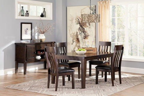 Dark Brown / 6 Pc. - Rectangular Dining Room Extension Table, 4 Upholstered Side Chairs, Server